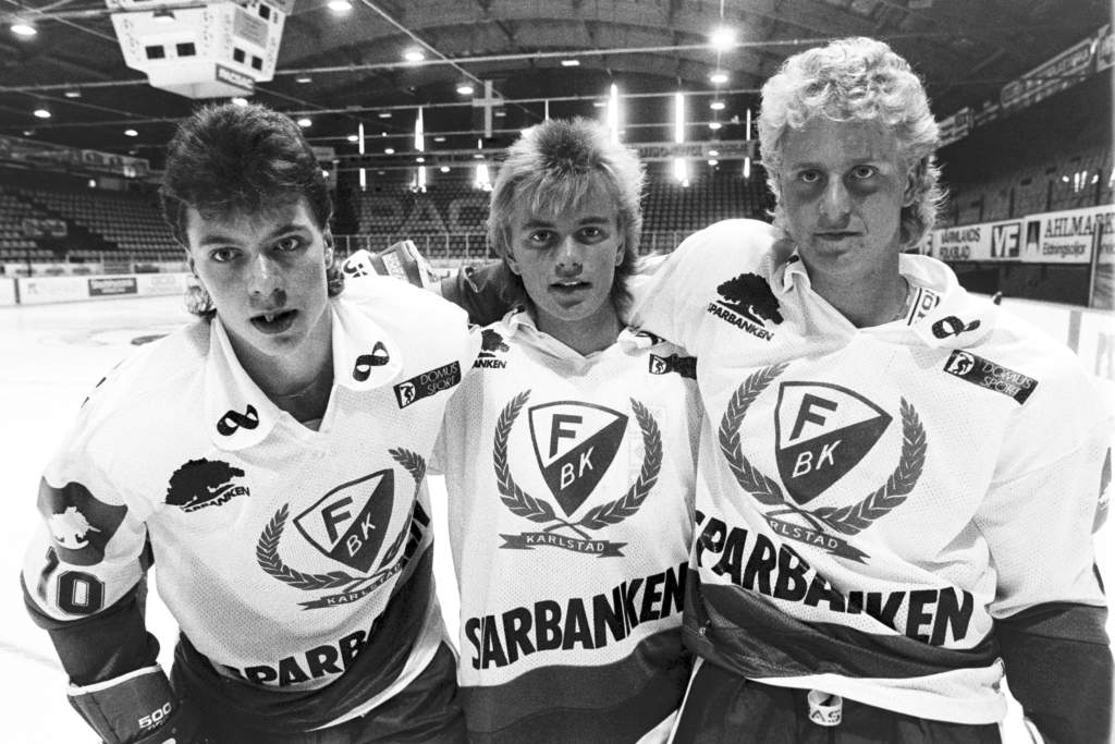 860817 Ishockey, Frjestad: Roger Johansson, Daniel Rydmark och Patrik Lundbck.
©ÊBildbyrn - 9877